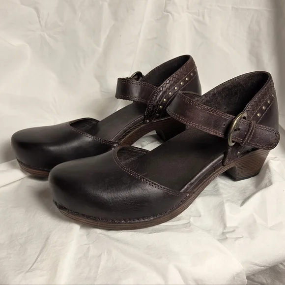 Dansko Makenna Leather Mary Jane Clog Brown Women's 40 Adjustable Strap Heel - Picture 6 of 6